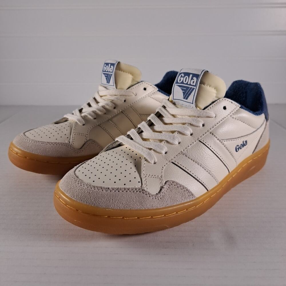 Gola Eagle 86 Sneakers Shoes Womens 7 White Blue Leather Suede Gum Sole CLB572 - Picture 6 of 13